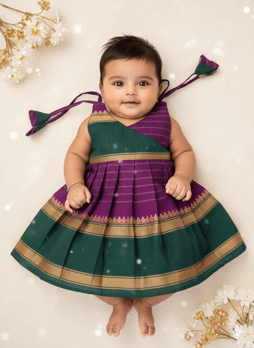 New Born Purple Chettinad Cotton Frock LF1683 - Prince N Princess