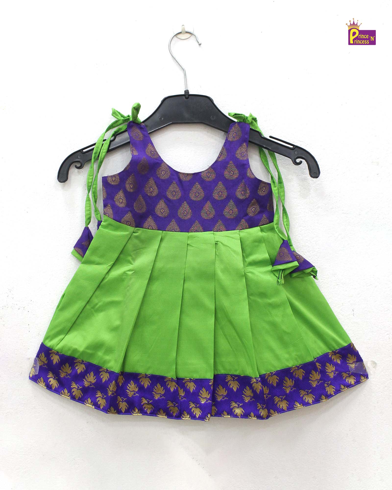 New born Purple & Green Raw Silk Frock LF028 - Prince N Princess