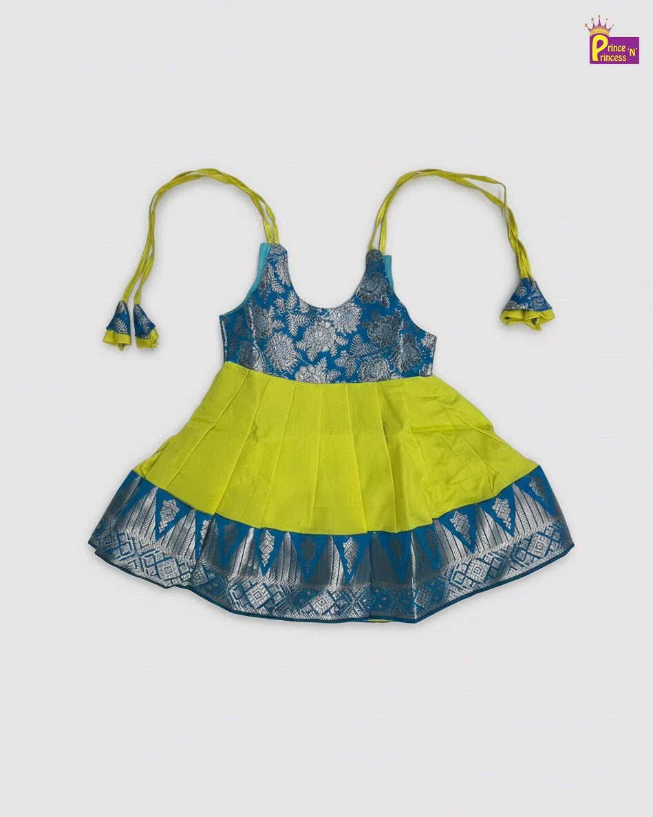 New Born Raw Silk Frock Green with Blue LF1750 - Prince N Princess
