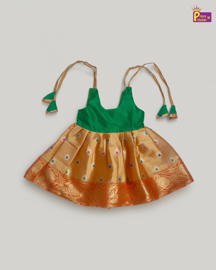 New Born Raw Silk Frock Green with Yellow LF1728 - Prince N Princess