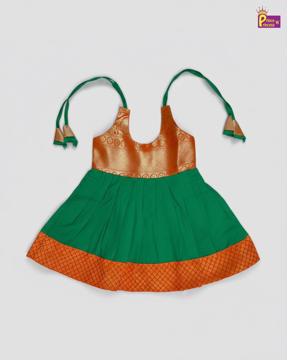 New Born Raw Silk Frock Orange with Green LF1749 - Prince N Princess