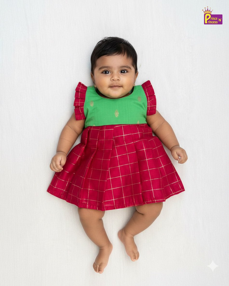 New Born Raw SIlk Frock Pink with Green LF1716 - Prince N Princess