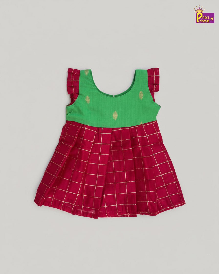 New Born Raw SIlk Frock Pink with Green LF1716 - Prince N Princess