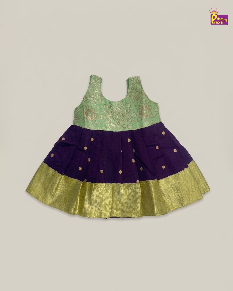 New Born Raw Silk Frock Pista Green with Purple LF1769 - Prince N Princess