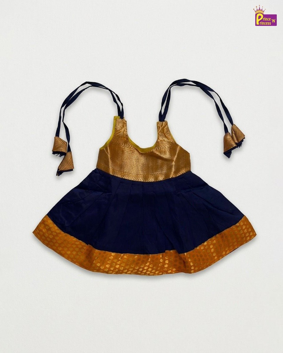New Born Raw Silk Frock Yellow With Navy BlueLF1753 - Prince N Princess