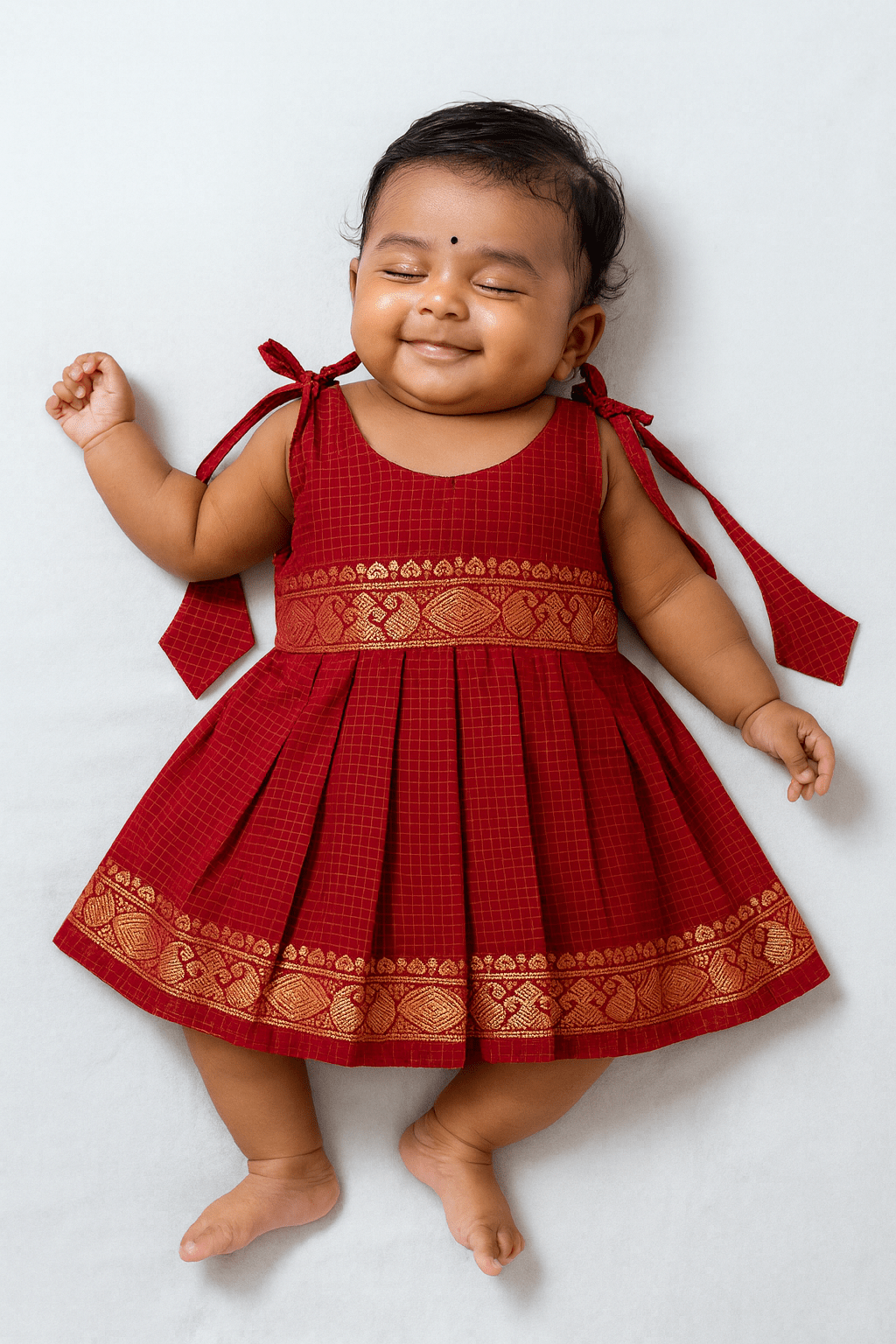 New Born Red Chettinad cotton Frock LF1597 - Prince N Princess