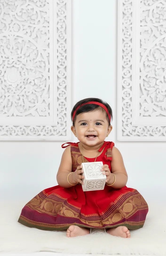 New Born Red Chettinad Cotton Frock LF1712 - Prince N Princess