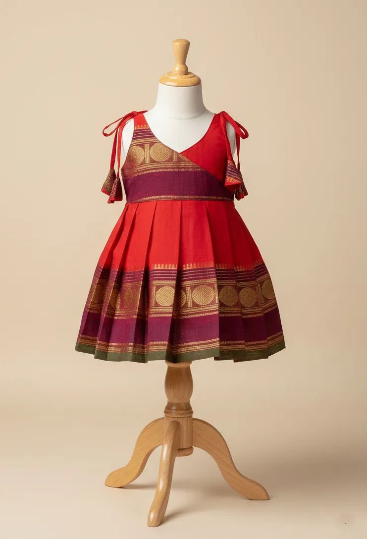 New Born Red Chettinad Cotton Frock LF1712 - Prince N Princess
