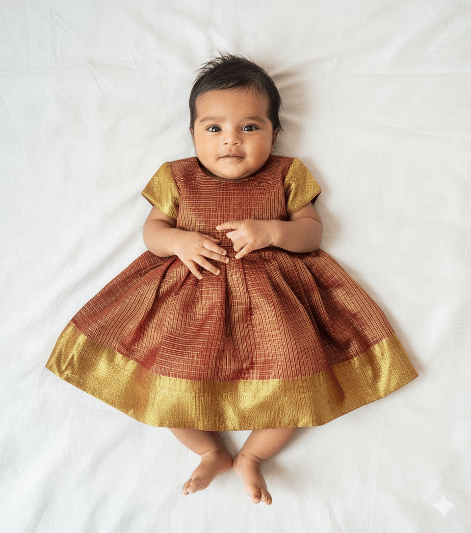 New born Red Tissue Silk Frock LF1623 - Prince N Princess