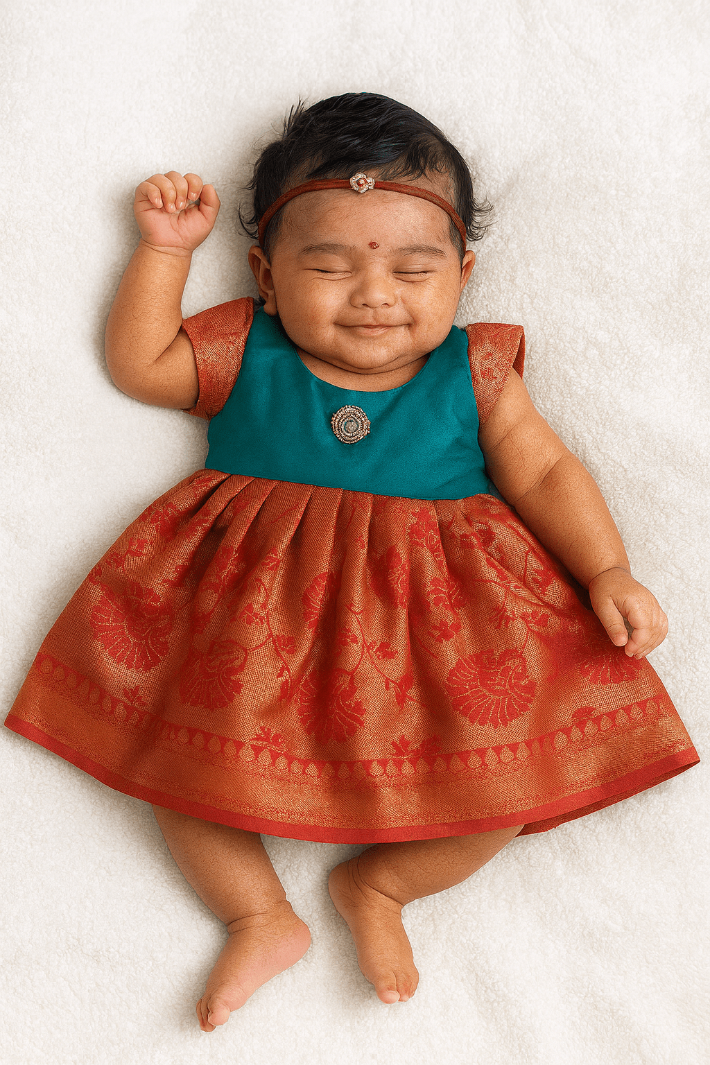 newborn raw silk pattu frock rama green red naming ceremony dress princenprincess