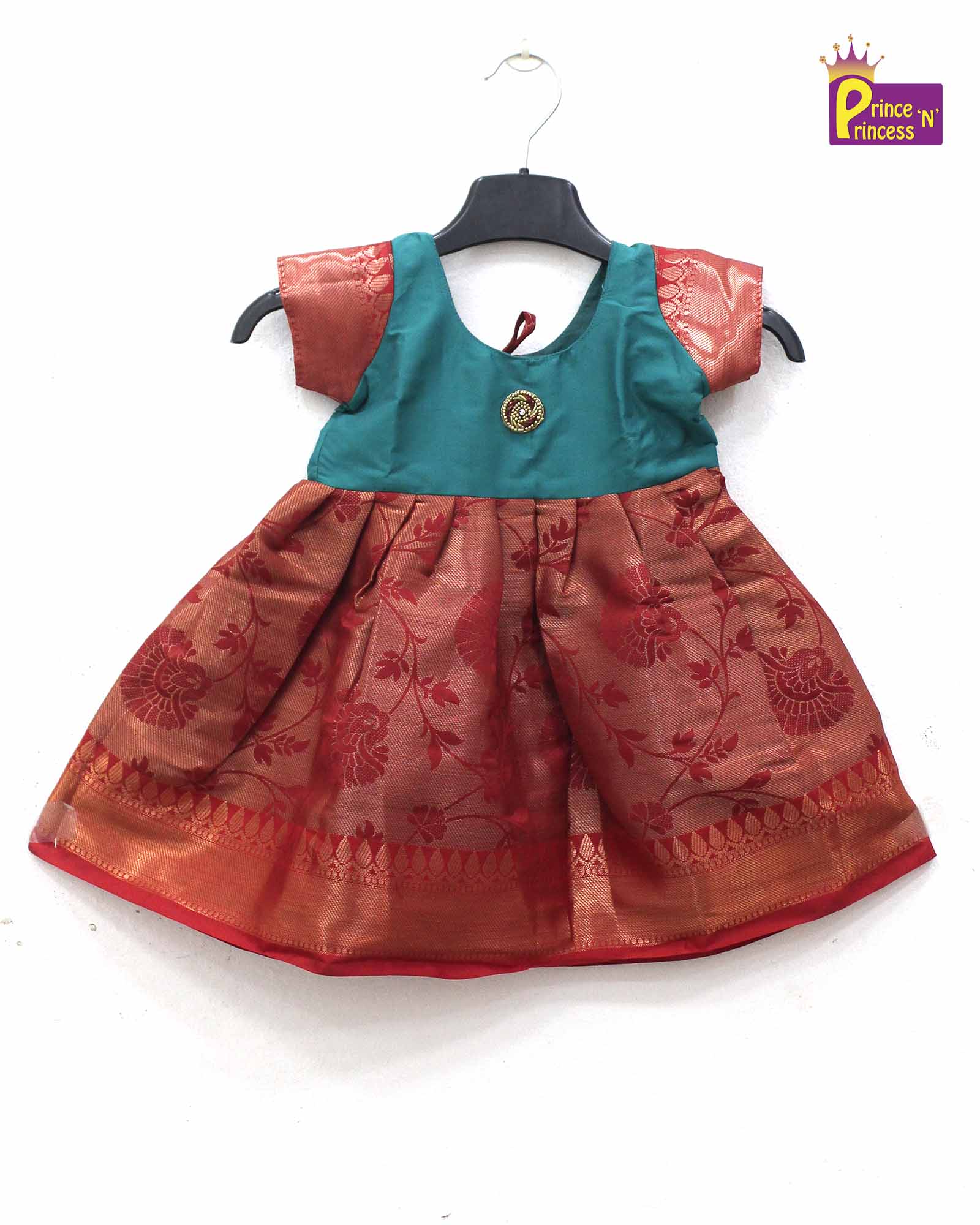 newborn raw silk pattu frock rama green red naming ceremony dress princenprincess