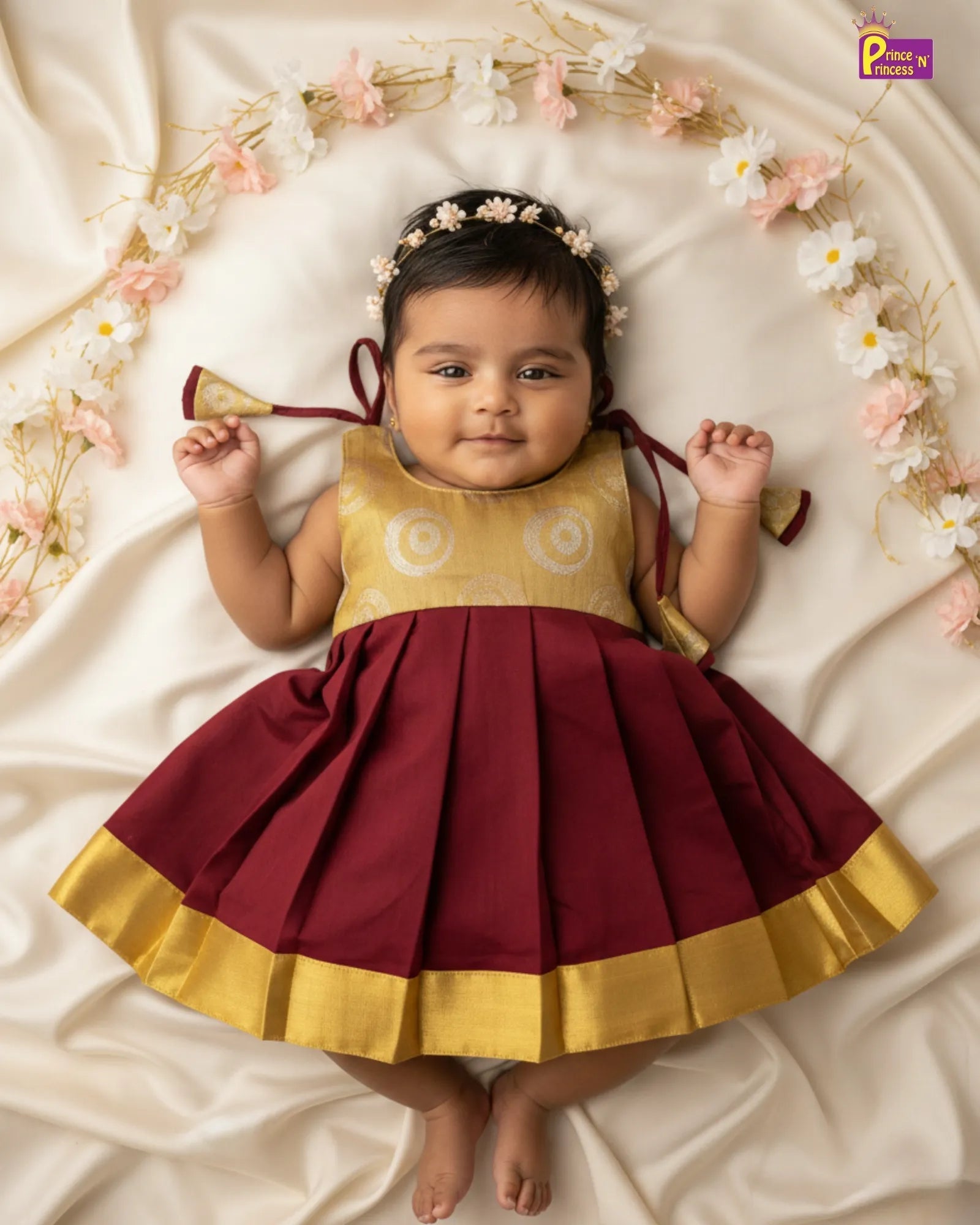 New born Sandal And Maroon Raw Silk Frock LF1582 - Prince N Princess