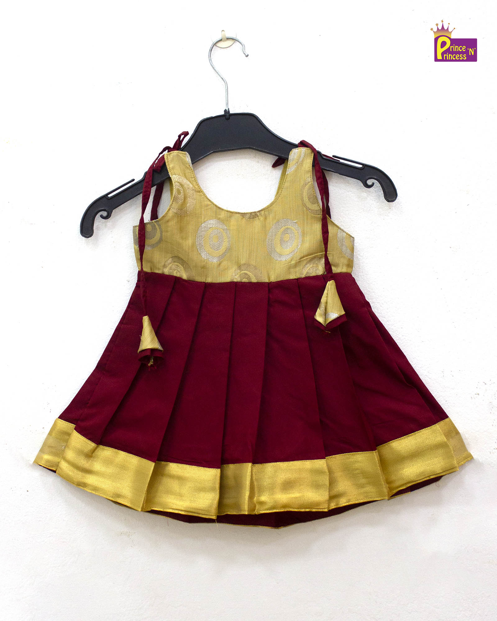 New born Sandal And Maroon Raw Silk Frock LF1582 - Prince N Princess