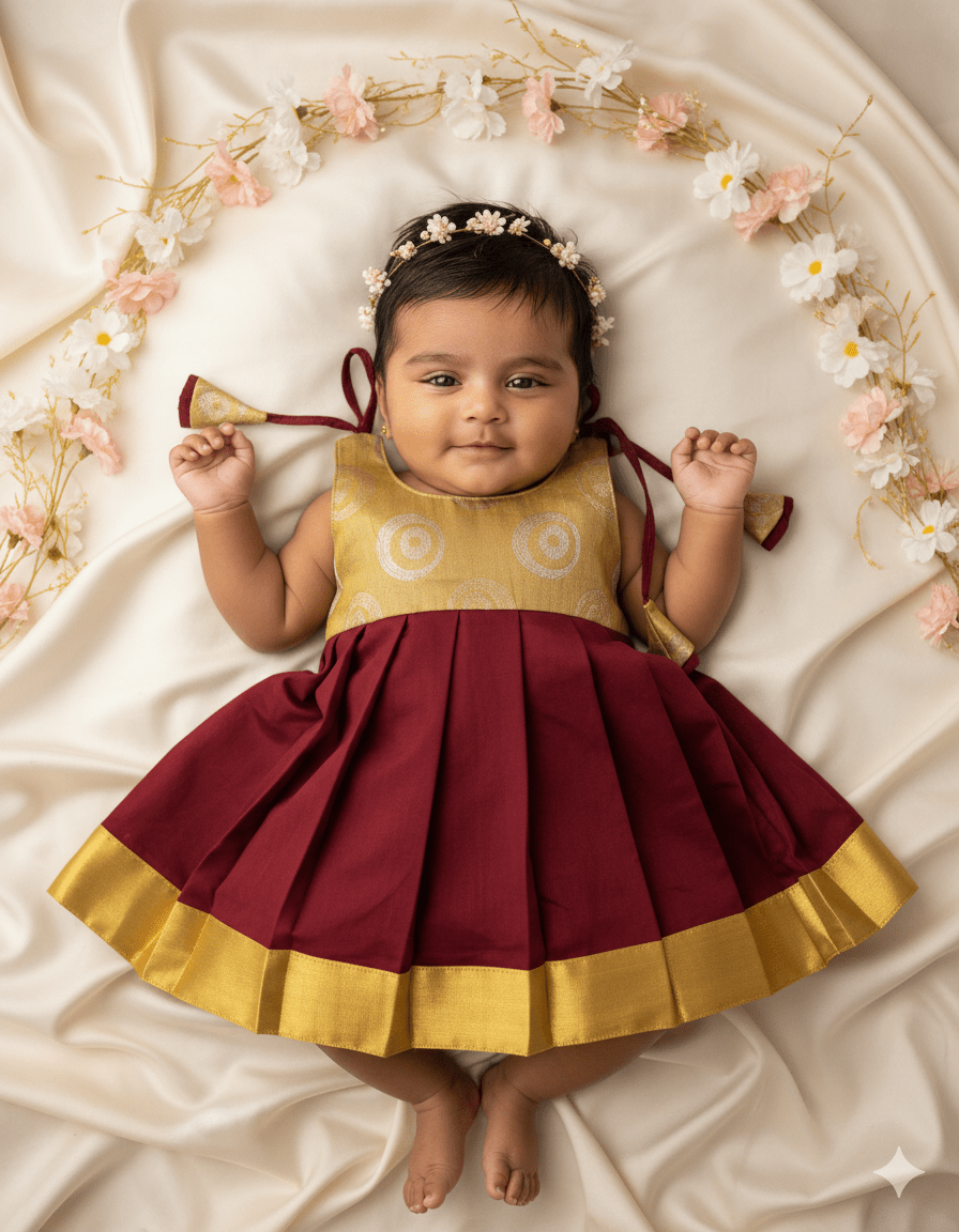 New born Sandal And Maroon Raw Silk Frock LF1582 - Prince N Princess