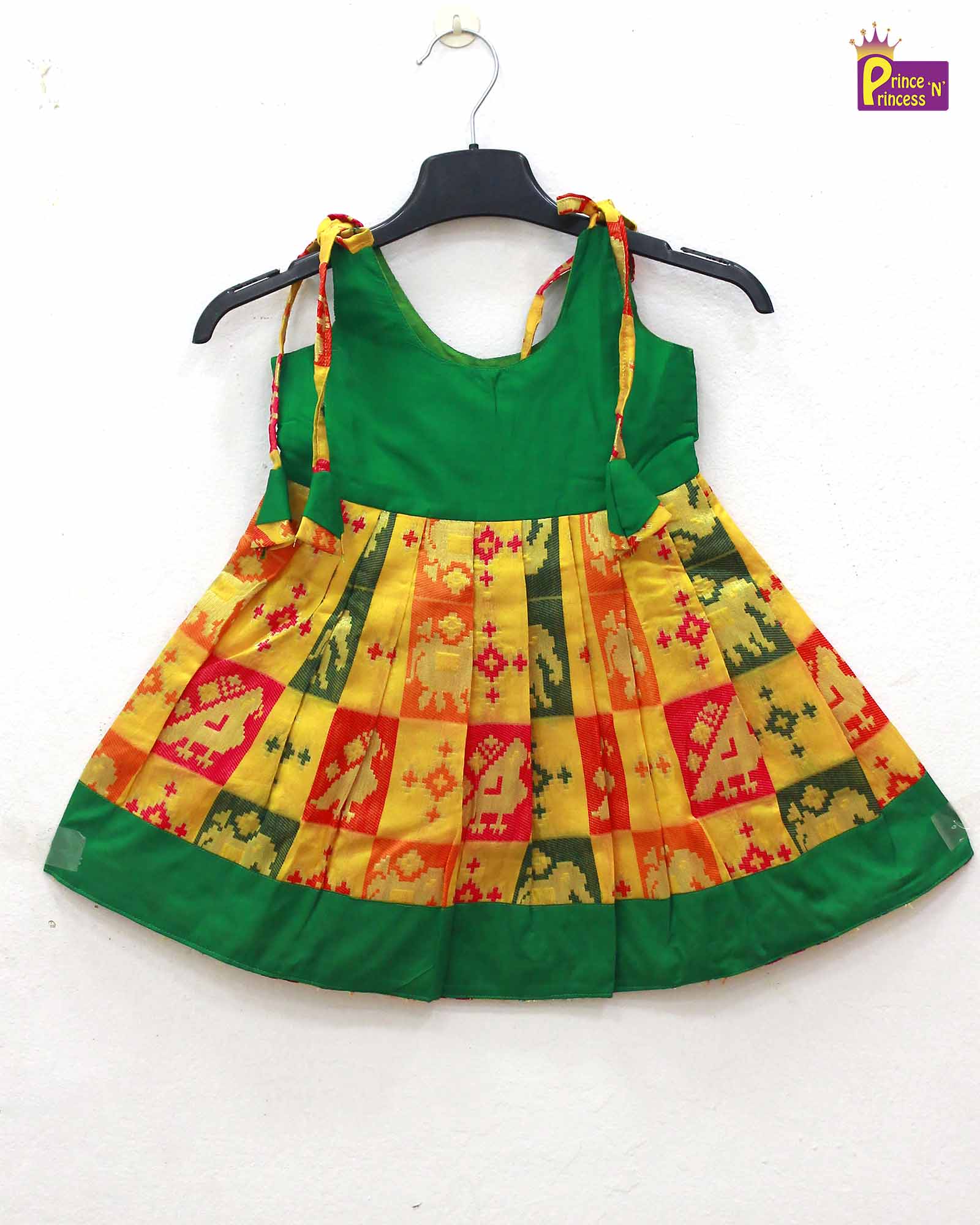 New born Yellow Green Raw Silk Frock LF716 - Prince N Princess