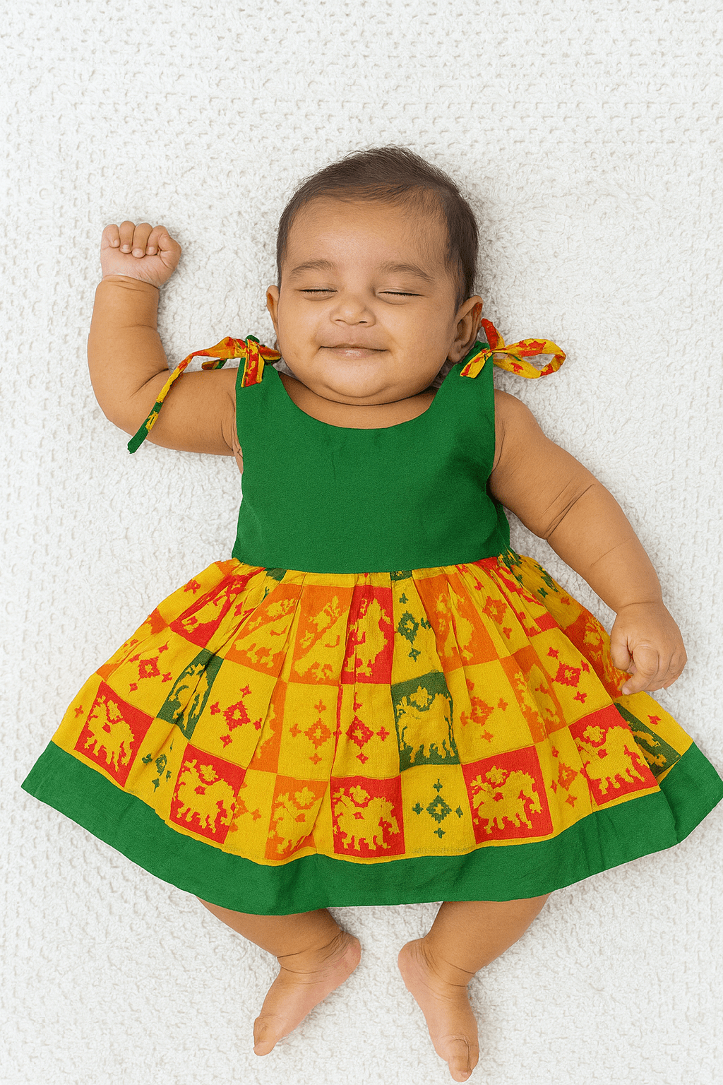 New born Yellow Green Raw Silk Frock LF716 - Prince N Princess