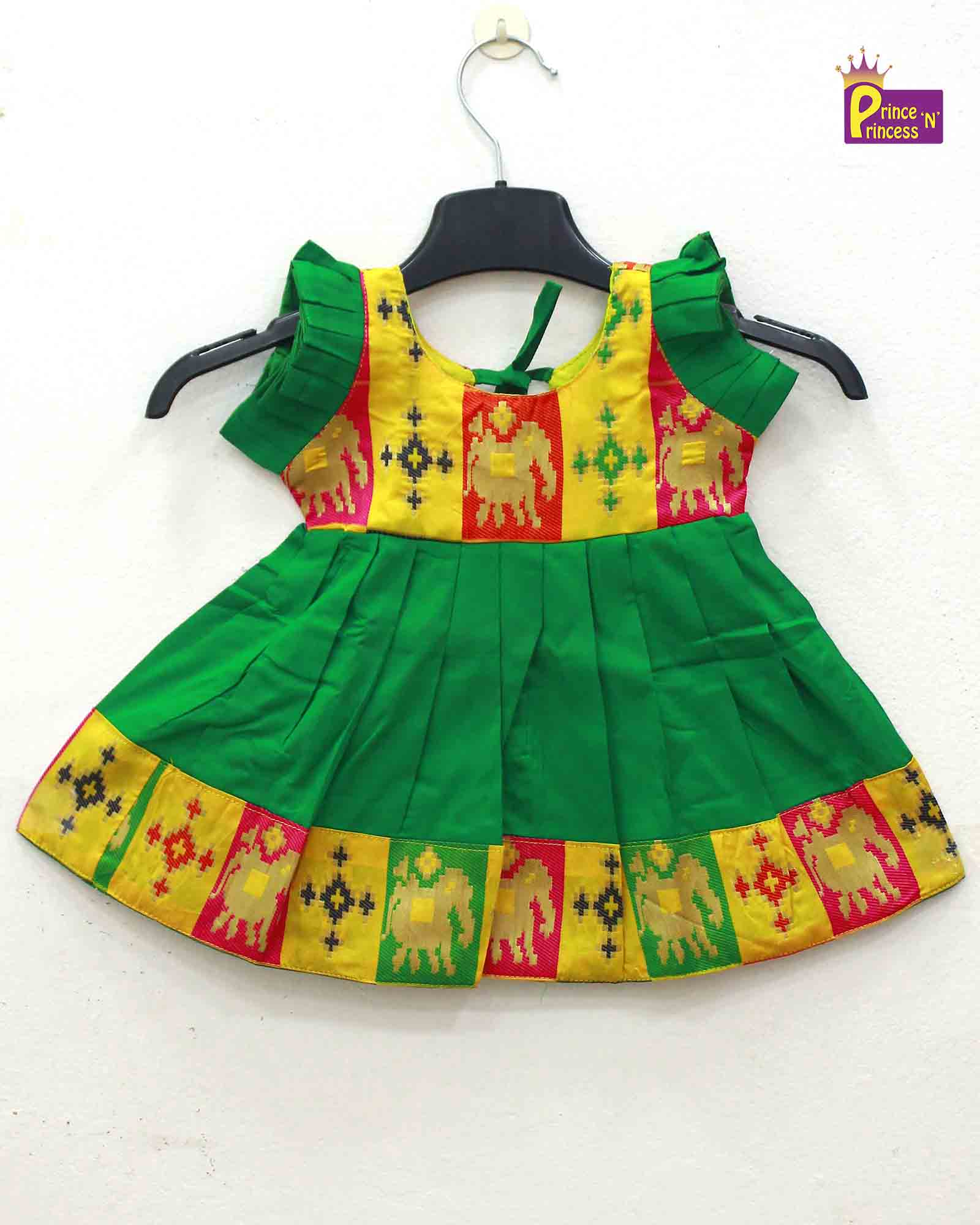 New born Yellow Green Raw Silk Pattu Frock LF719 - Prince N Princess
