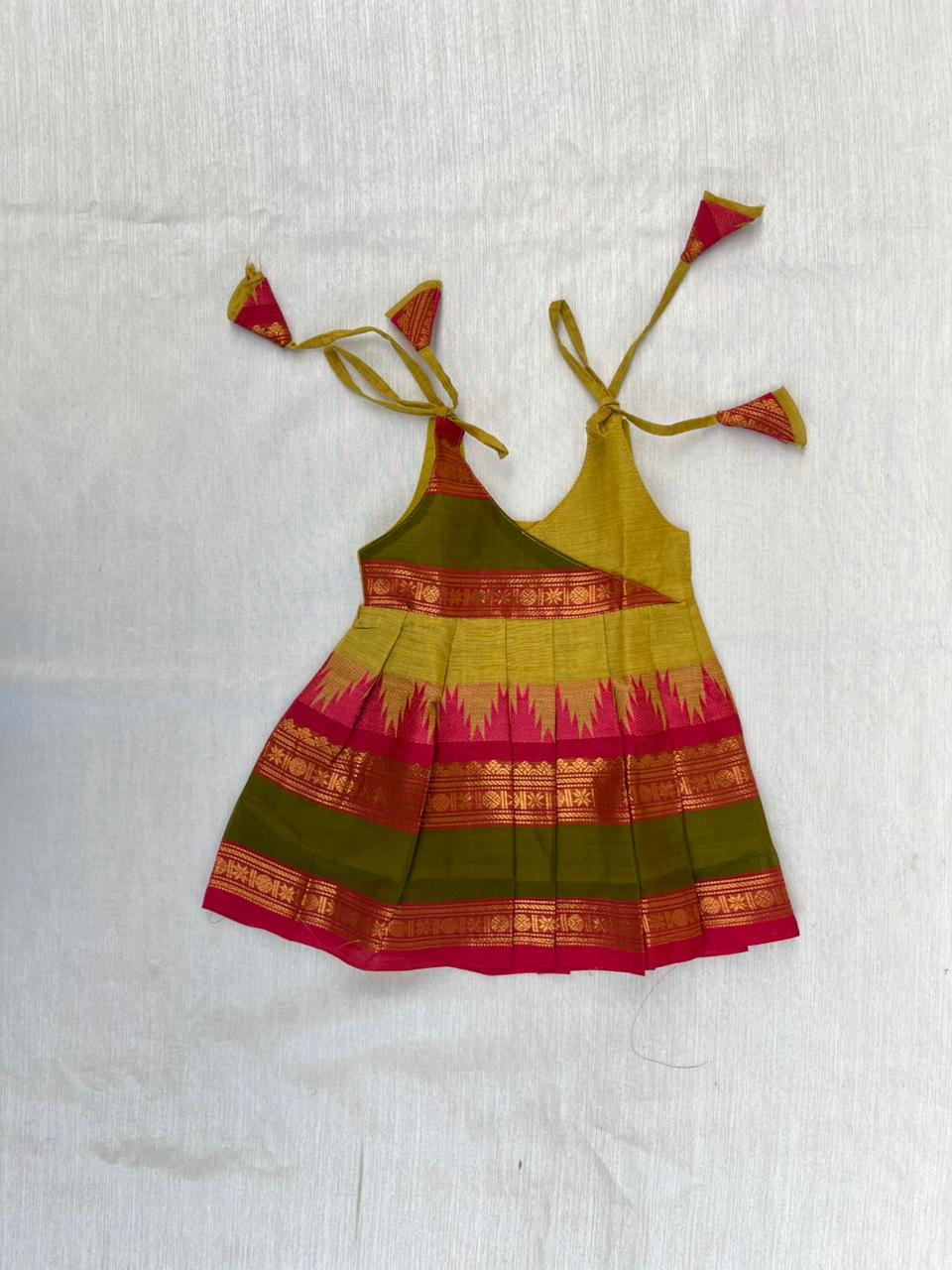 New Born Yellow Pink Chettinad Cotton Frock LF1687 - Prince N Princess