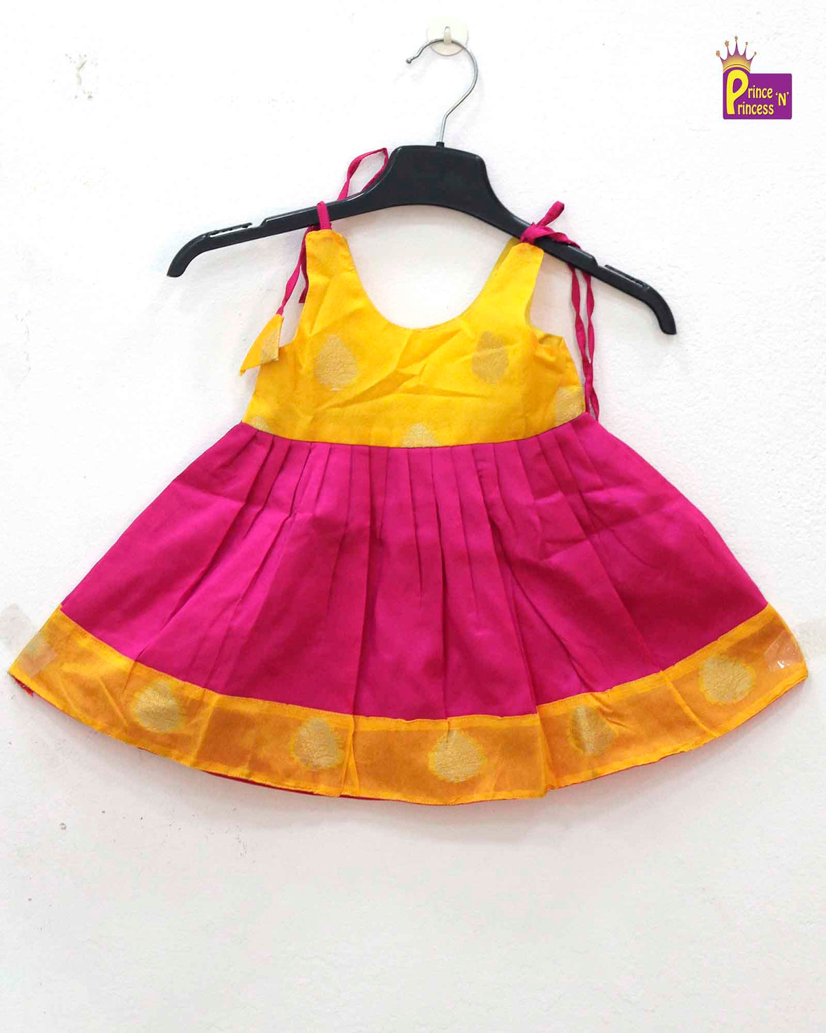 New born Yellow Pink Knot Frock LF629 for kids festival wear