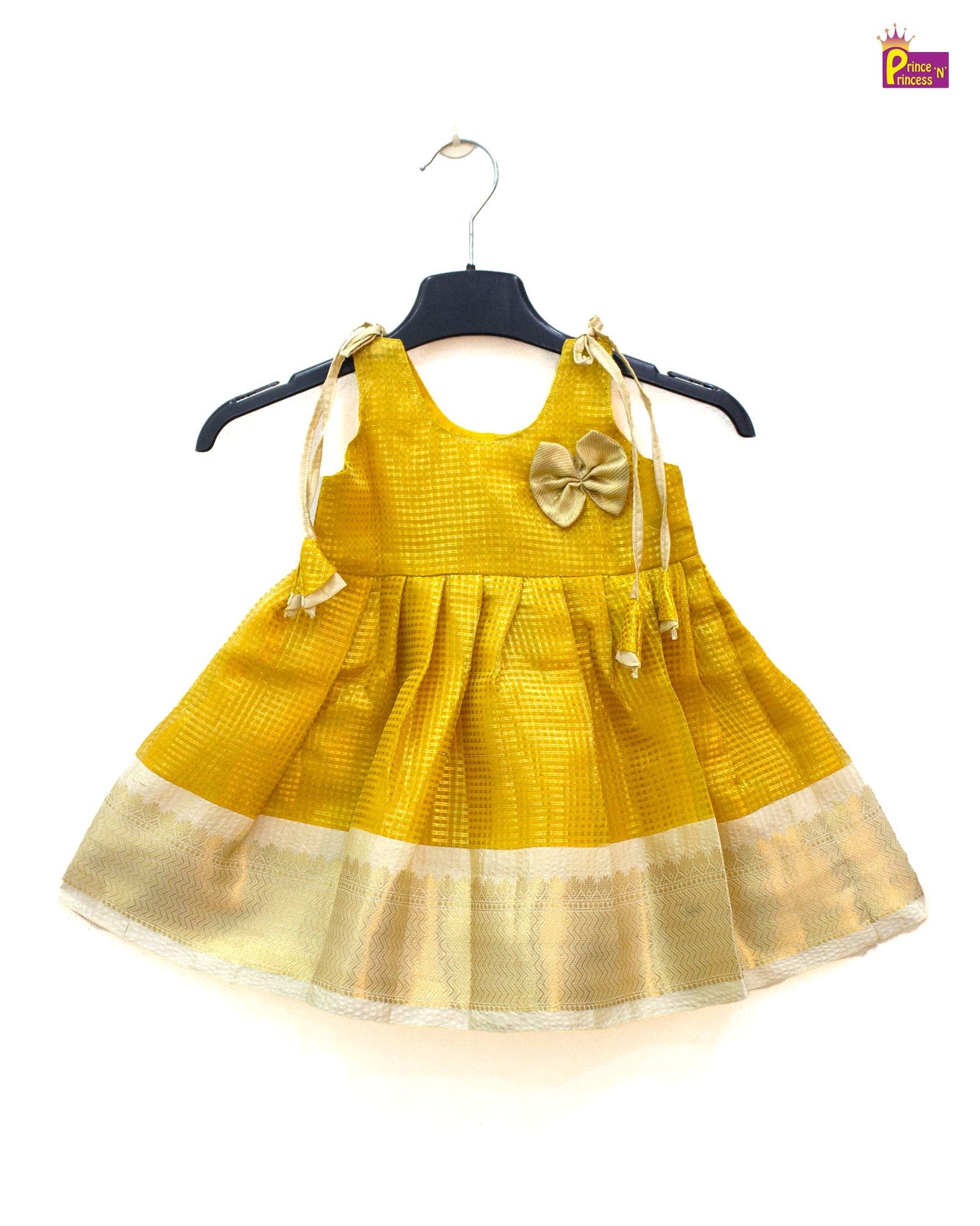 newborn yellow raw silk frock sleeveless naming ceremony dress princenprincess