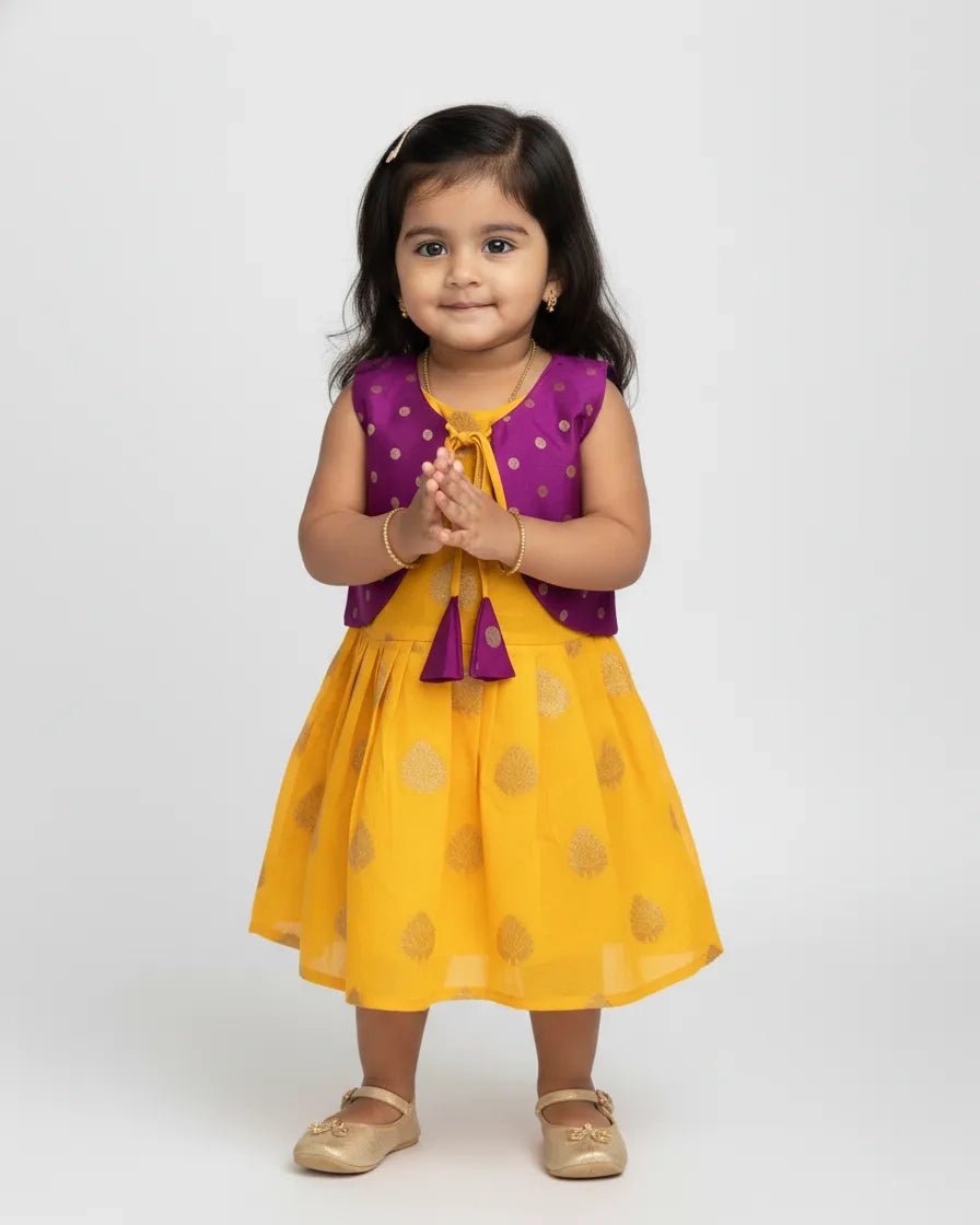 New Born Yellow With Purple Lakshana Frock LF003 - Prince N Princess