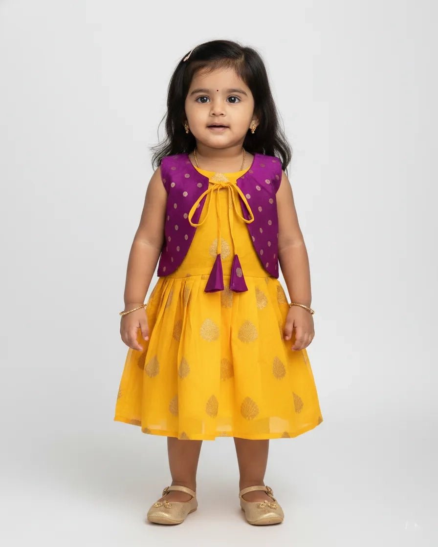 New Born Yellow With Purple Lakshana Frock LF003 - Prince N Princess