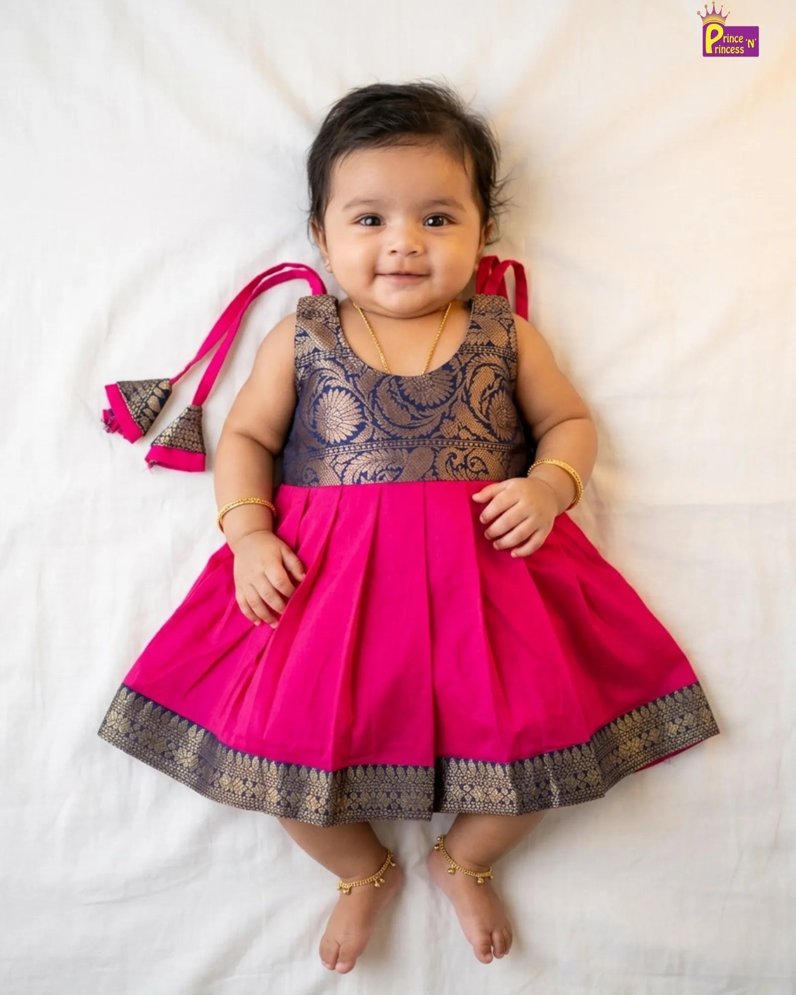 Newborn Baby Girl Brown Banarasi Silk Pattu Frock – Festival Dress LF1833 for kids festival wear