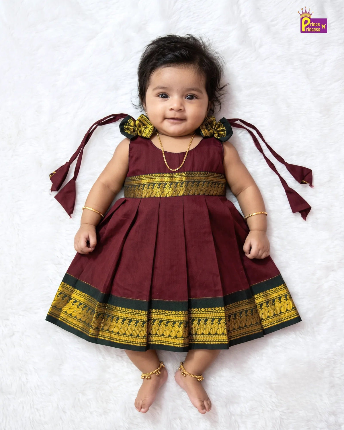 Newborn Baby Girl Deep Maroon Kalyani Cotton Zari Frock LF2062 for kids festival wear