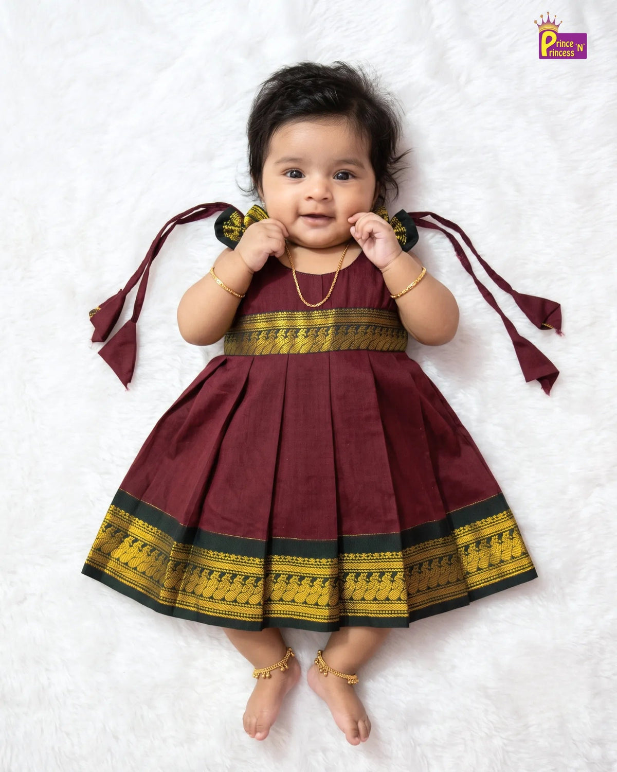 Newborn Baby Girl Deep Maroon Kalyani Cotton Zari Frock LF2062 for kids festival wear