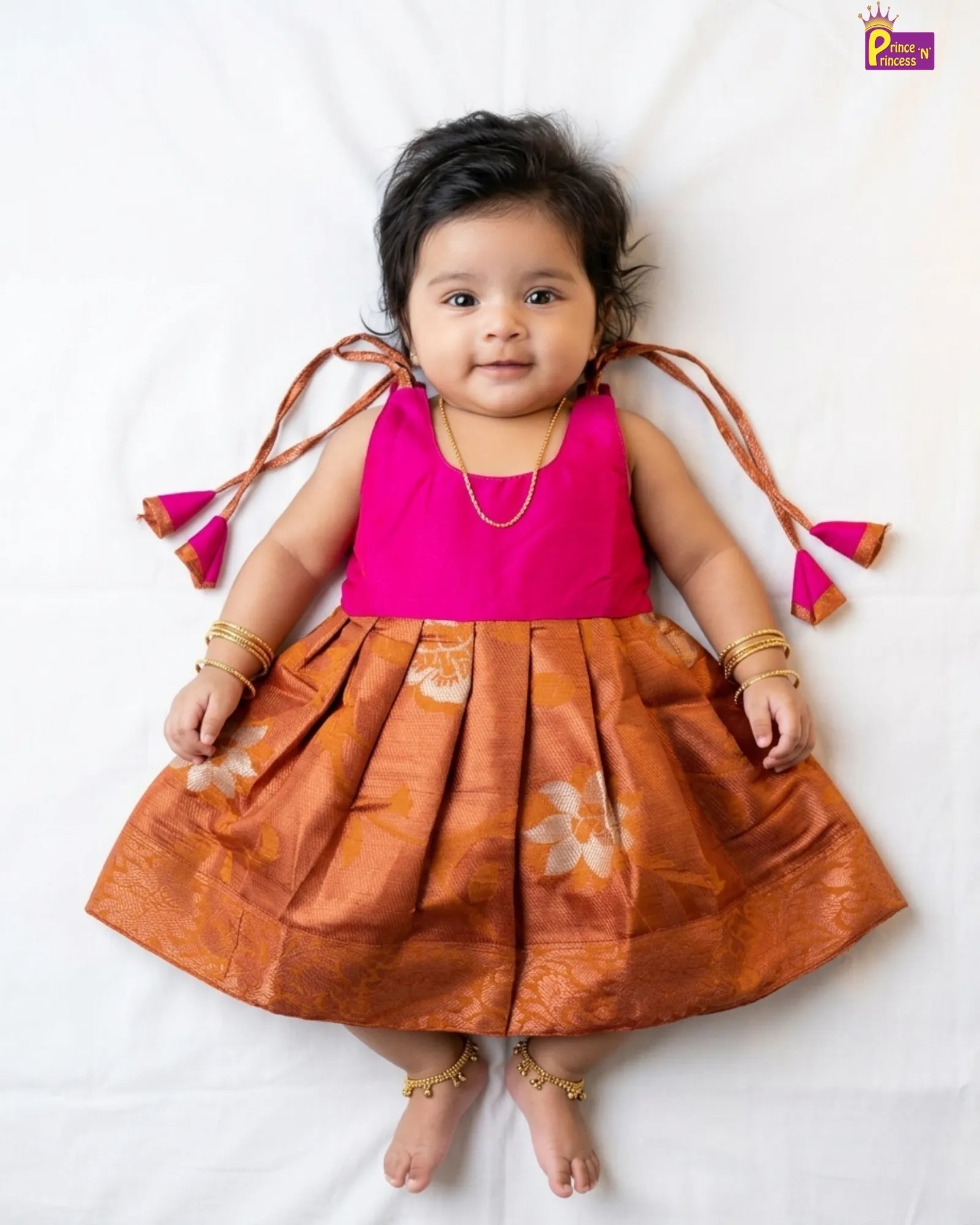 Newborn Baby Girl Golden Brown Silk Pattu Frock LF1839 for kids festival wear