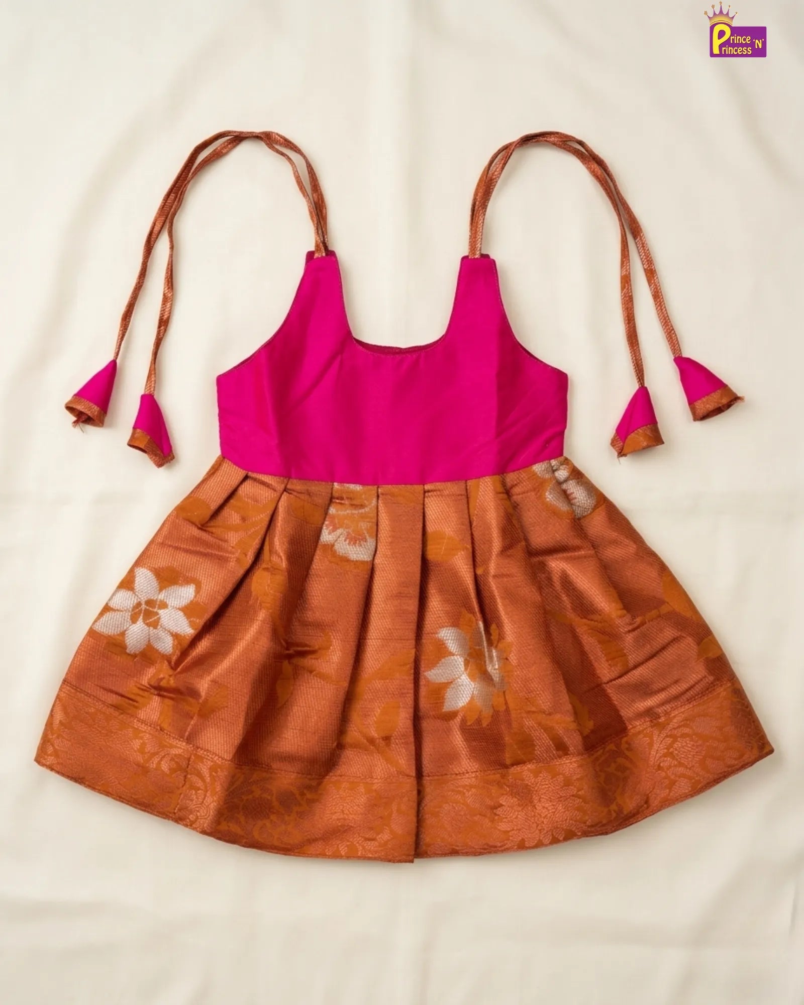 Newborn Baby Girl Golden Brown Silk Pattu Frock LF1839 for kids festival wear
