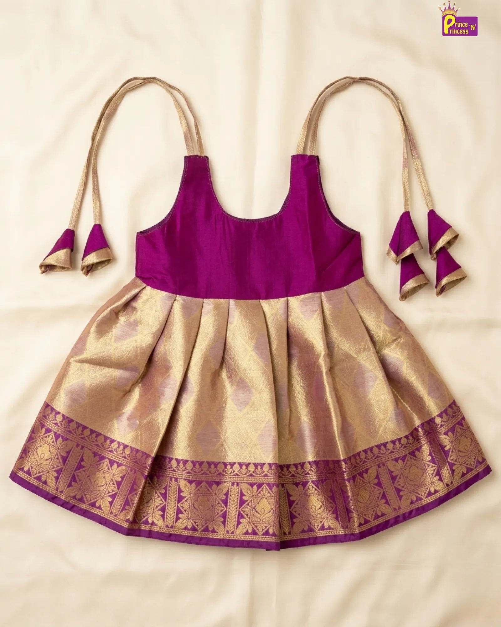 Newborn Baby Girl Golden Pink Banarasi Silk Pattu Frock – LF1882 for kids festival wear