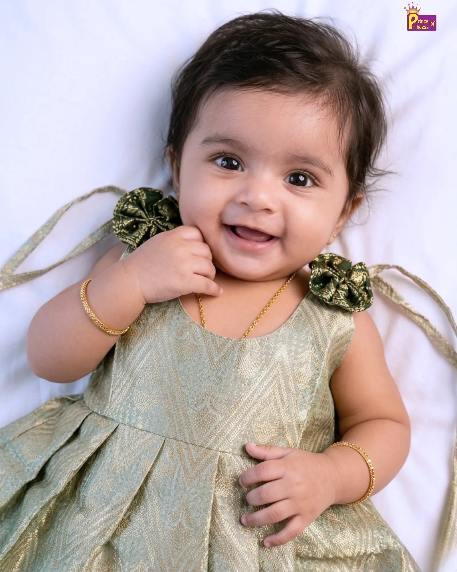 ewborn Green Banarasi Silk Frock Naming Ceremony | PnP Prince N Princess ewborn Green Banarasi Silk Frock Naming Ceremony | PnP Prince N Princess
