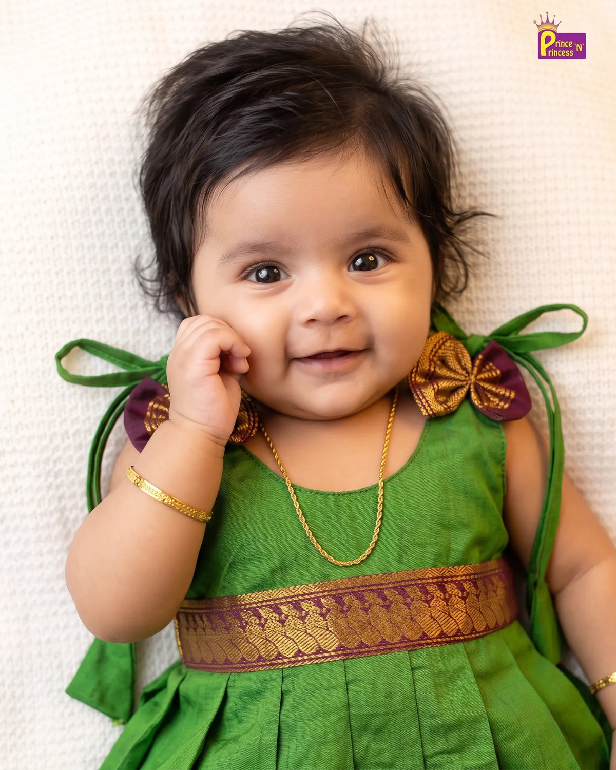 Newborn Baby Girl Green Kalyani Cotton Zari Frock LF2061 for kids festival wear