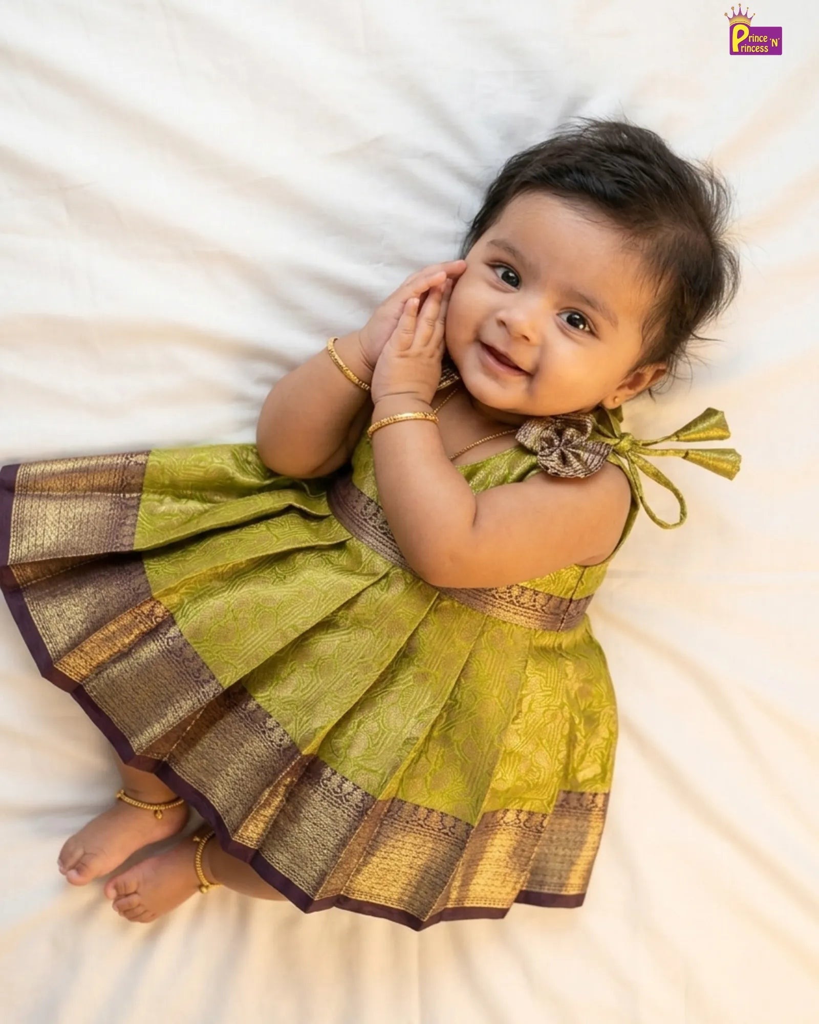 Newborn Lime Green Banarasi Pattu Frock – Naming