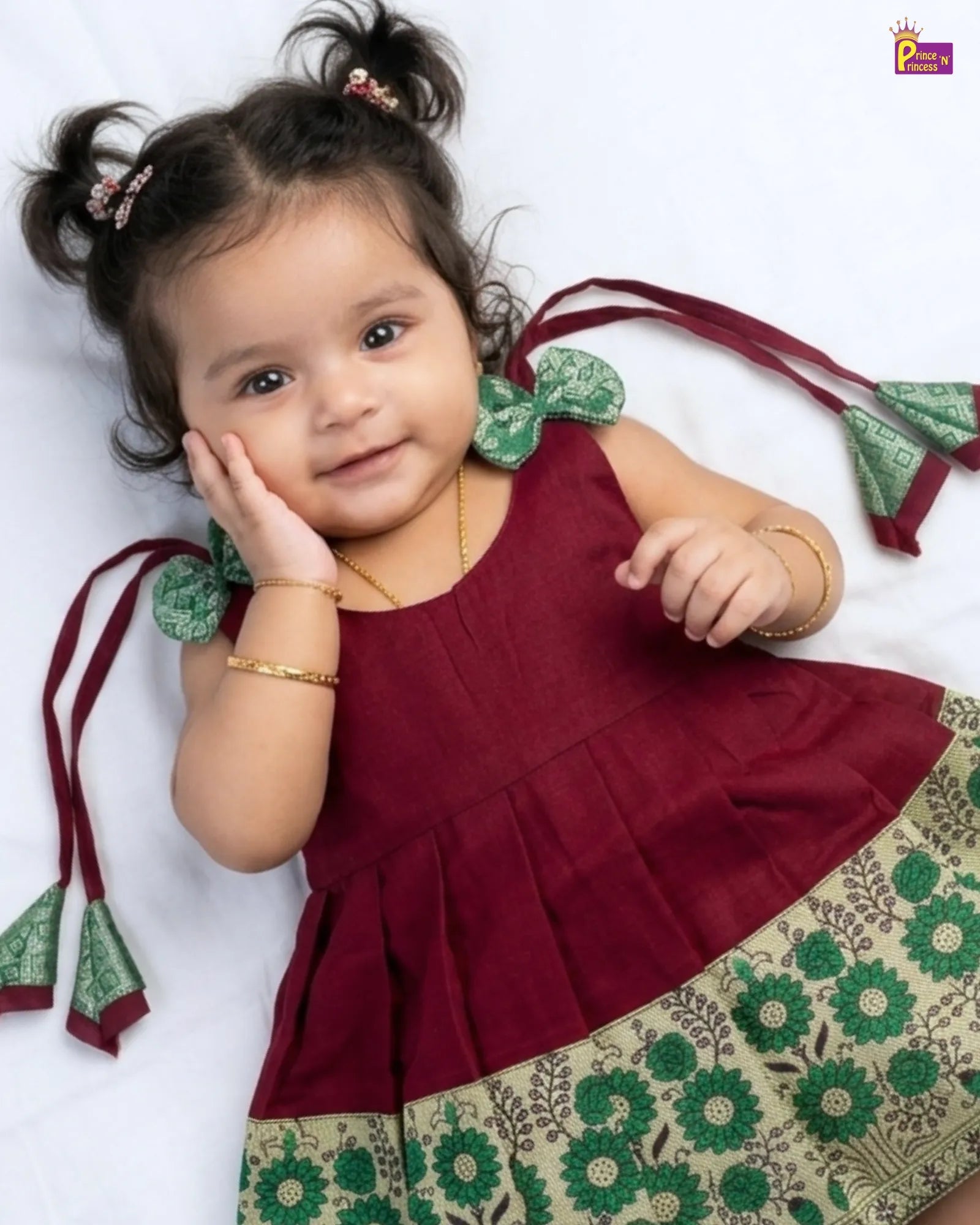 Newborn Baby Girl Maroon Chettinad Cotton Pattu Frock LF2022 for kids festival wear
