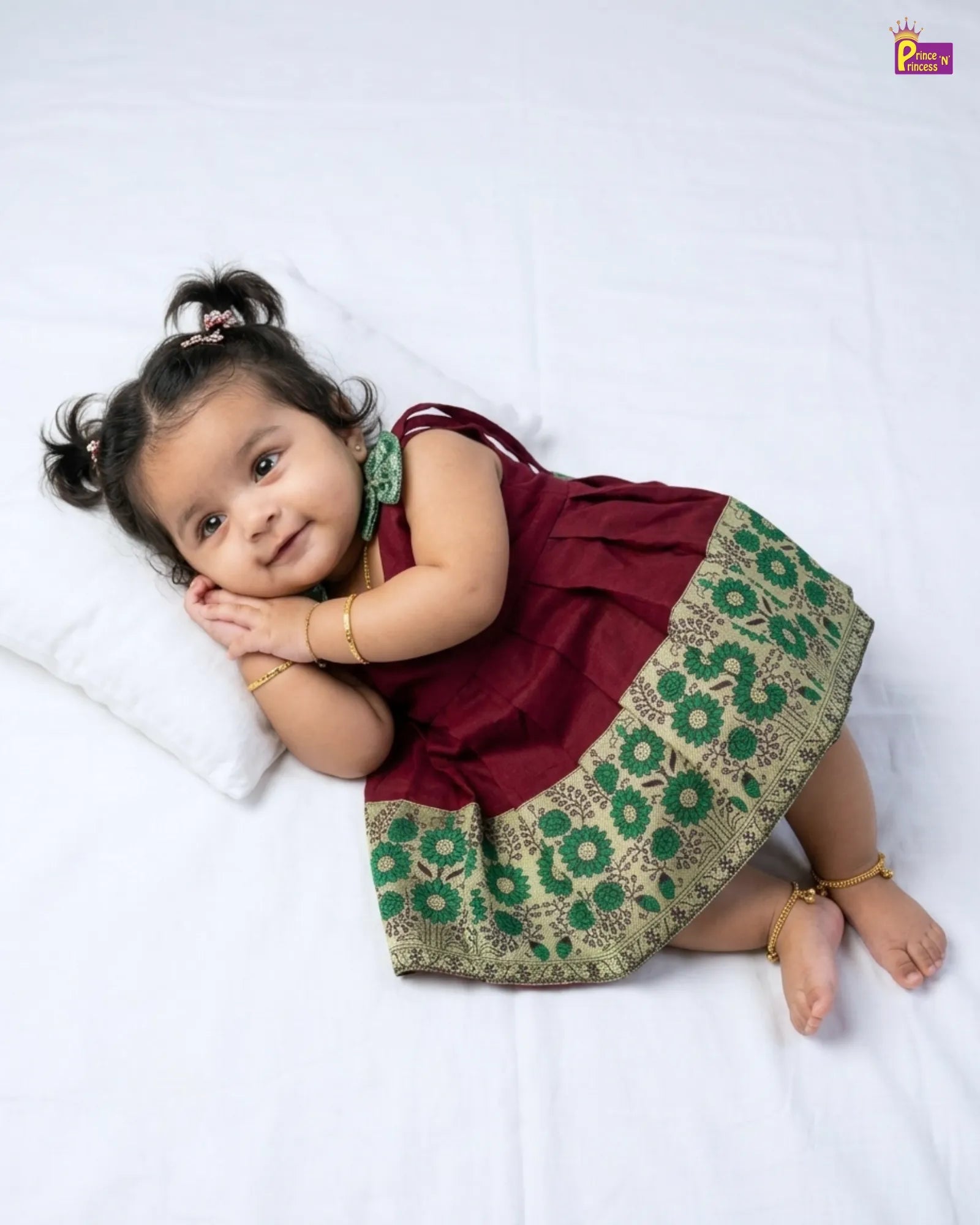 Newborn Baby Girl Maroon Chettinad Cotton Pattu Frock LF2022 for kids festival wear