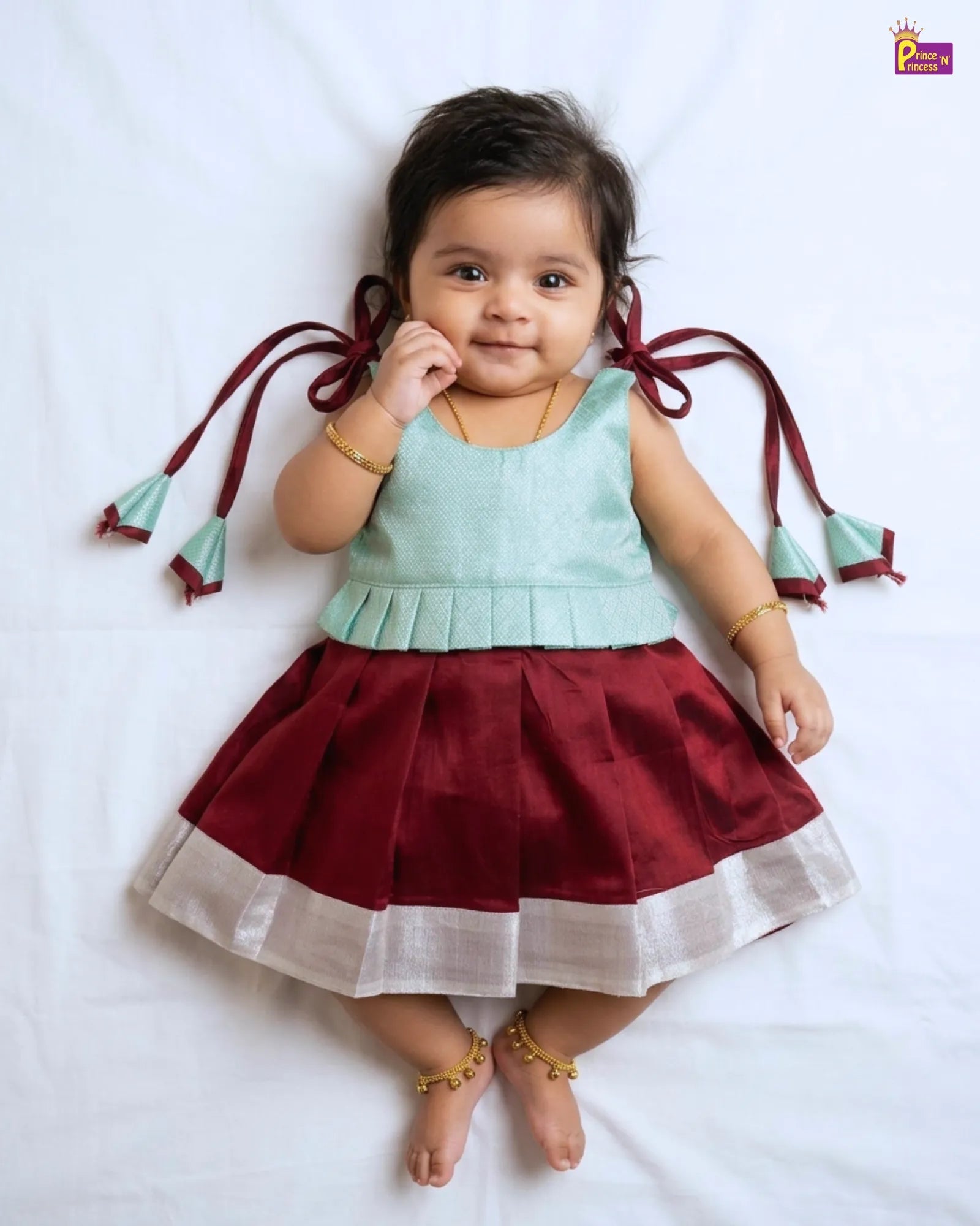 Newborn Baby Girl Maroon Peplum Pattu Frock – Silver Border Dress LF2010 for kids festival wear
