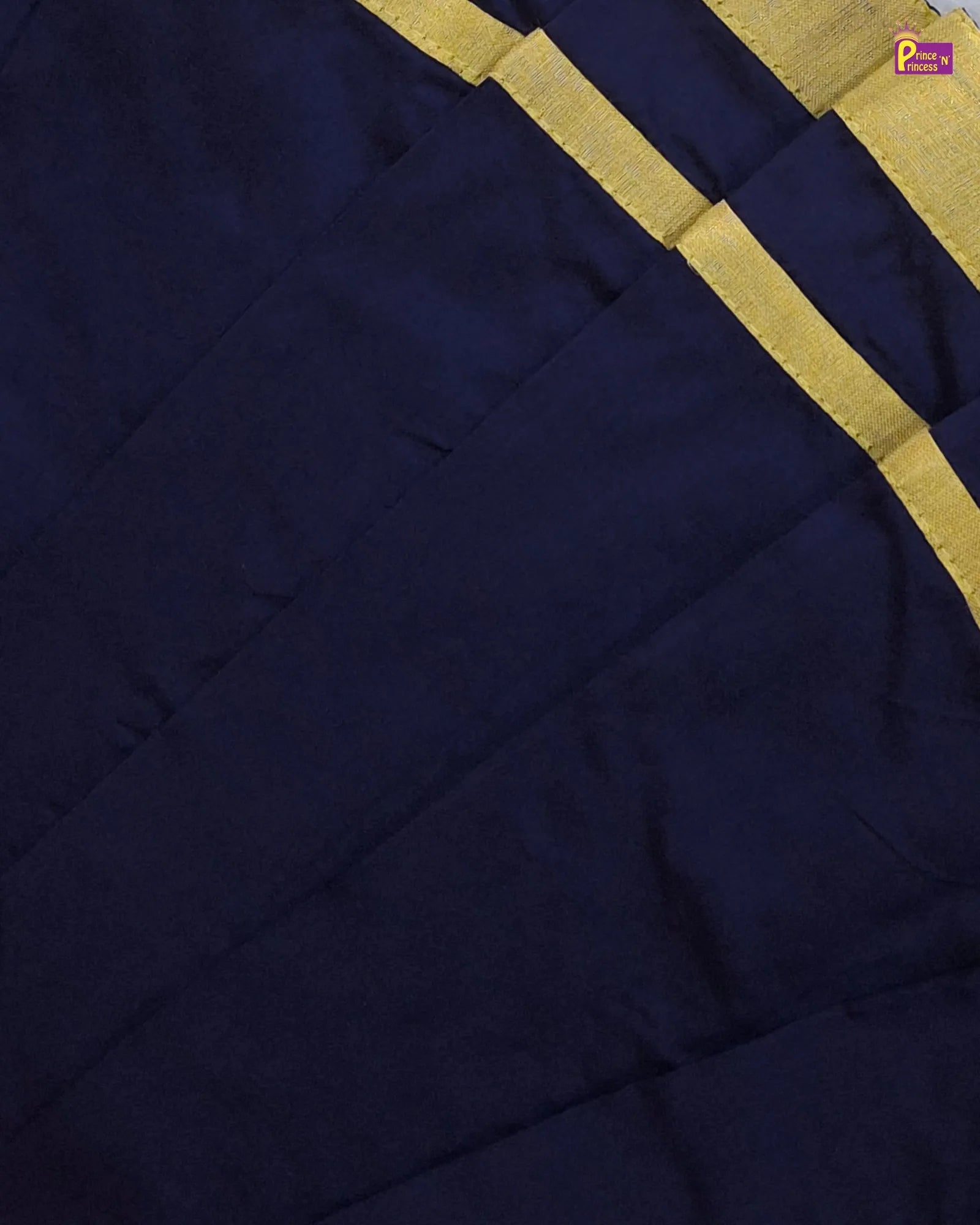 Navy blue fabric with a gold border