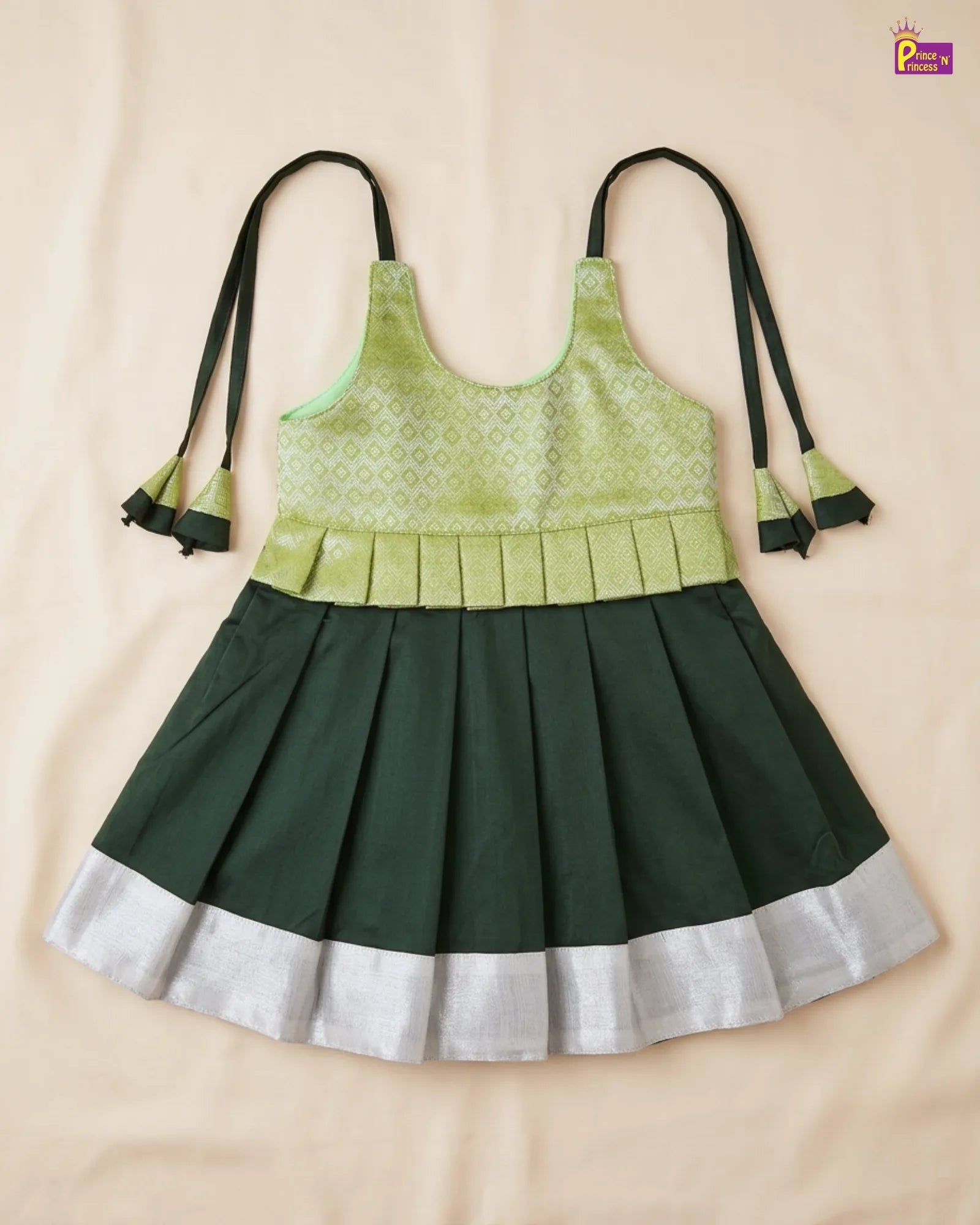 Newborn Baby Girl Olive Green Peplum Pattu Frock – Silver Border Dress LF2002 for kids festival wear