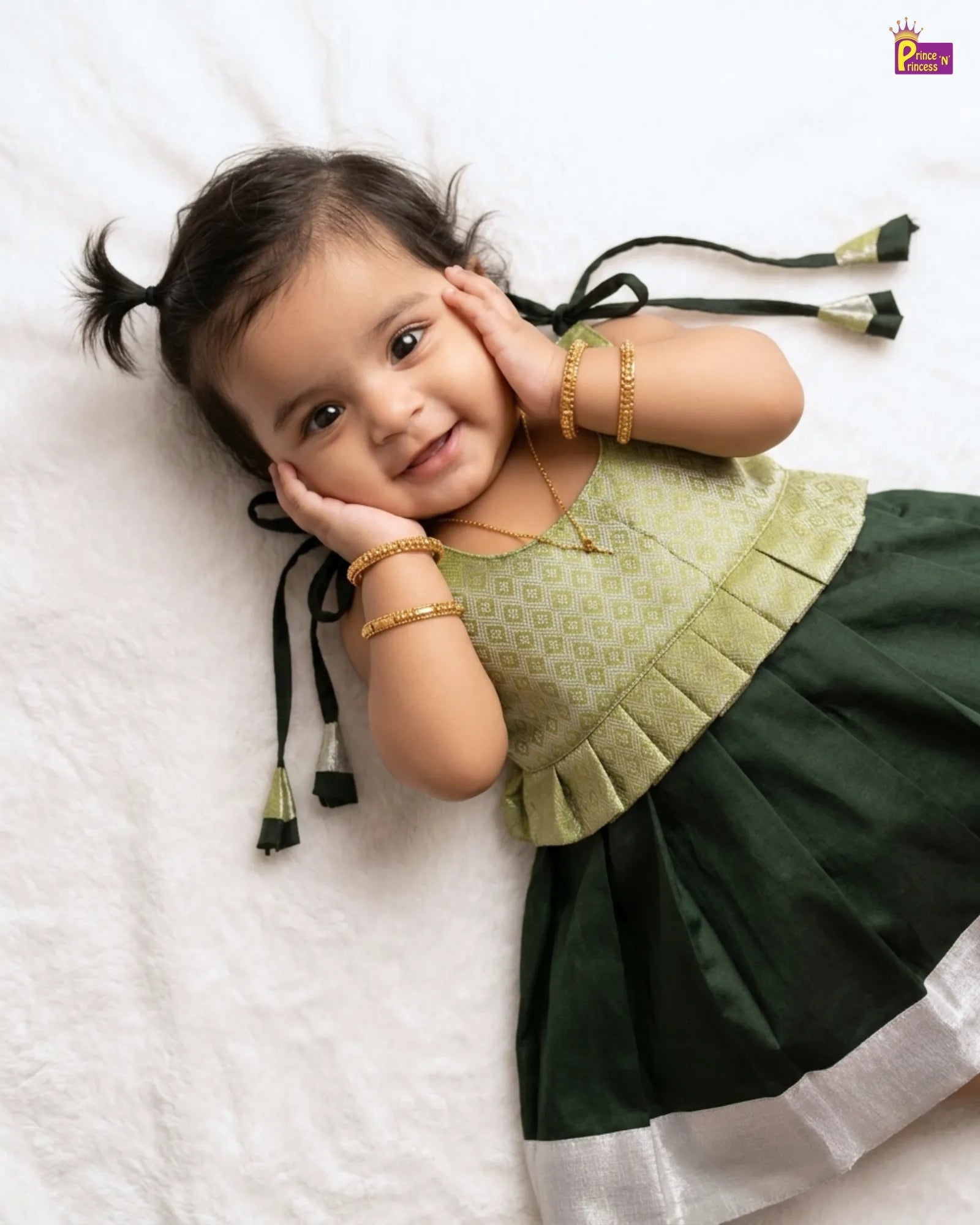 Newborn Baby Girl Olive Green Peplum Pattu Frock – Silver Border Dress LF2002 for kids festival wear