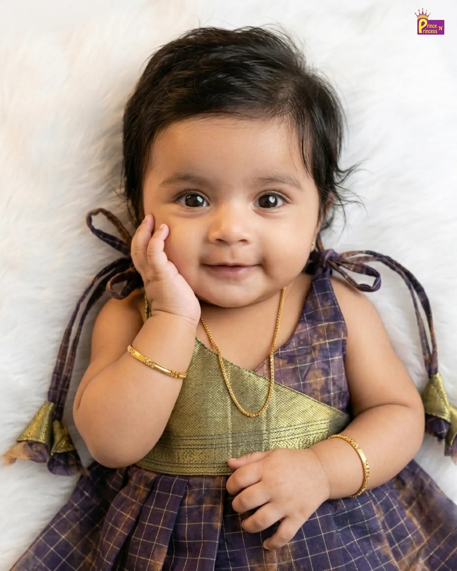 Newborn Baby Girl Purple Pattu Frock – Gold Zari Check Border Naming Dress LF1985 for kids festival wear