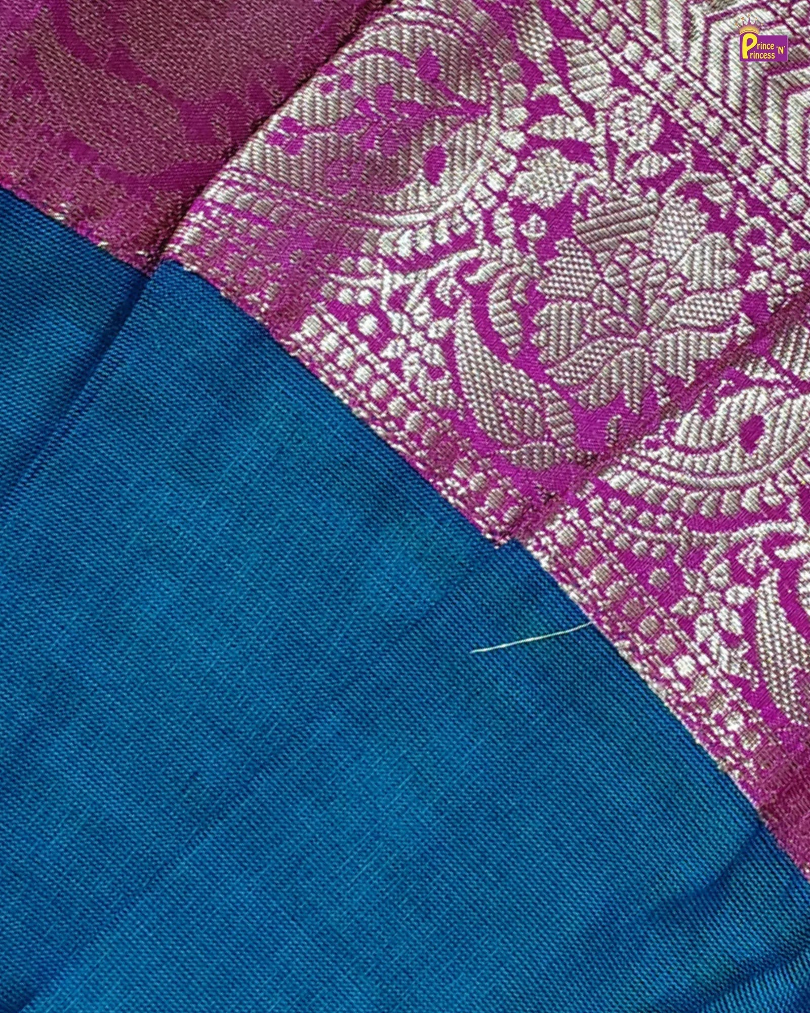 Newborn Baby Girl Rama Blue Chettinad Cotton Pattu Frock – Pink Gold Border Dress LF2025 for kids festival wear