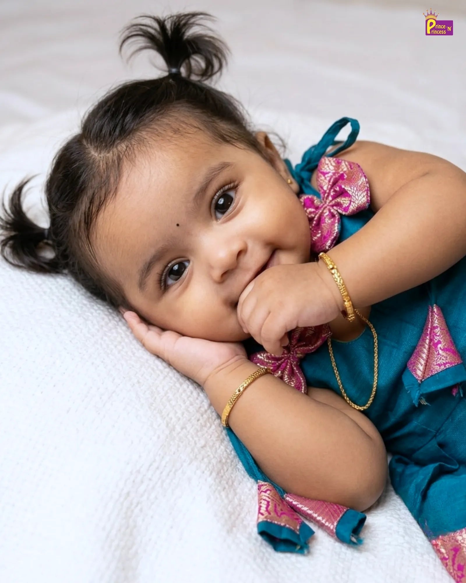 Newborn Baby Girl Rama Blue Chettinad Cotton Pattu Frock – Pink Gold Border Dress LF2025 for kids festival wear