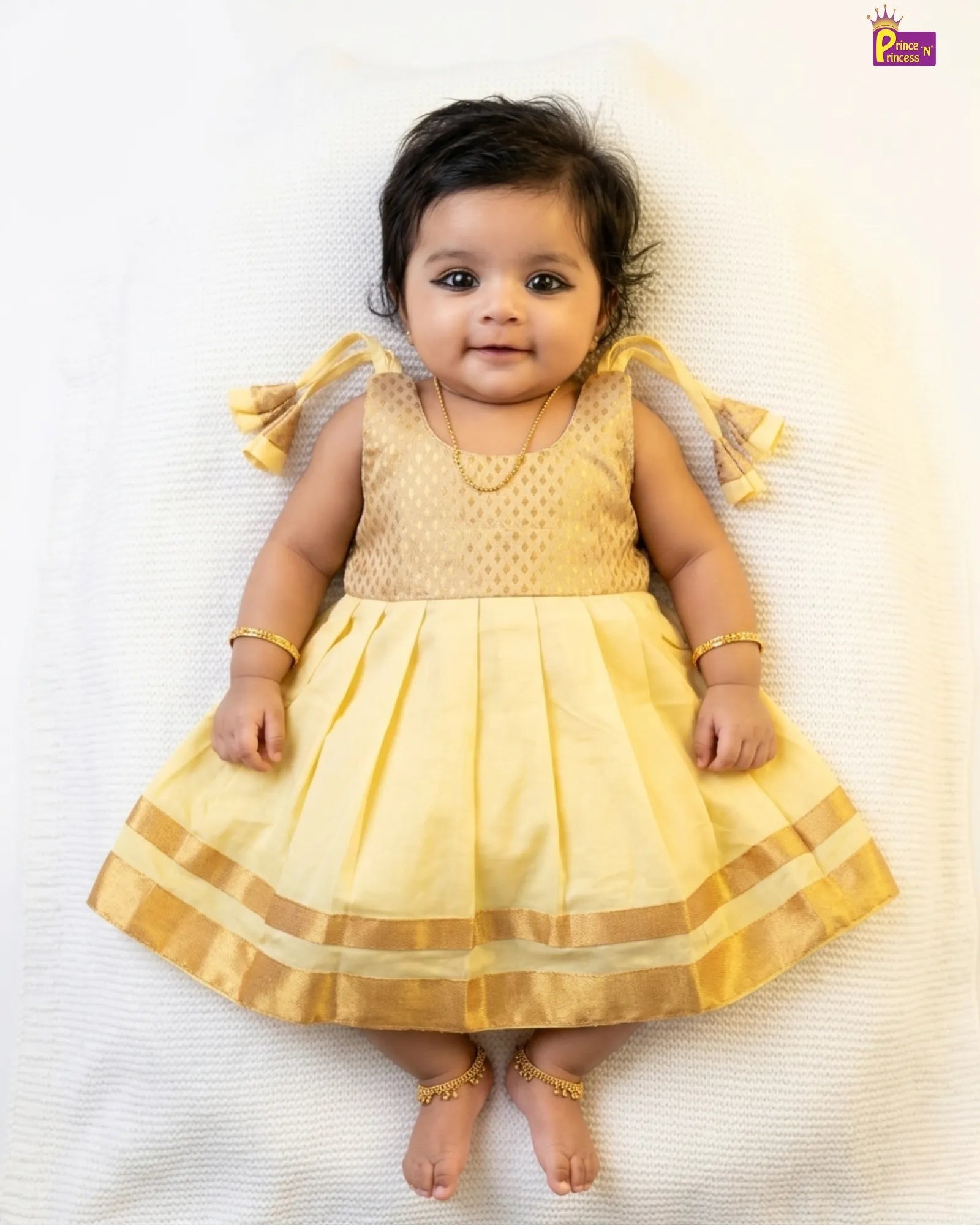 gold newborn dress Newborn Yellow Silk Pattu Frock – Gold Brocade
