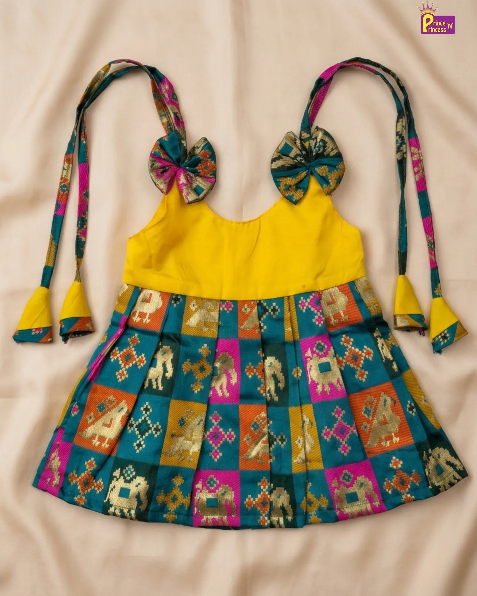 Newborn Baby Yellow Raw Silk Pattu Frock - Colorfull Dress LF1849 for kids festival wear