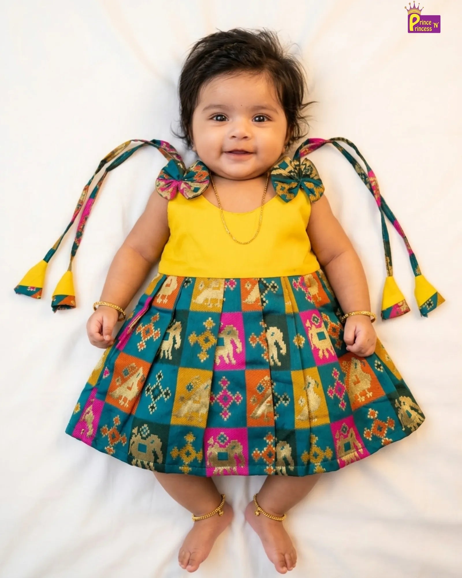 Newborn Baby Yellow Raw Silk Pattu Frock - Colorfull Dress LF1849 for kids festival wear