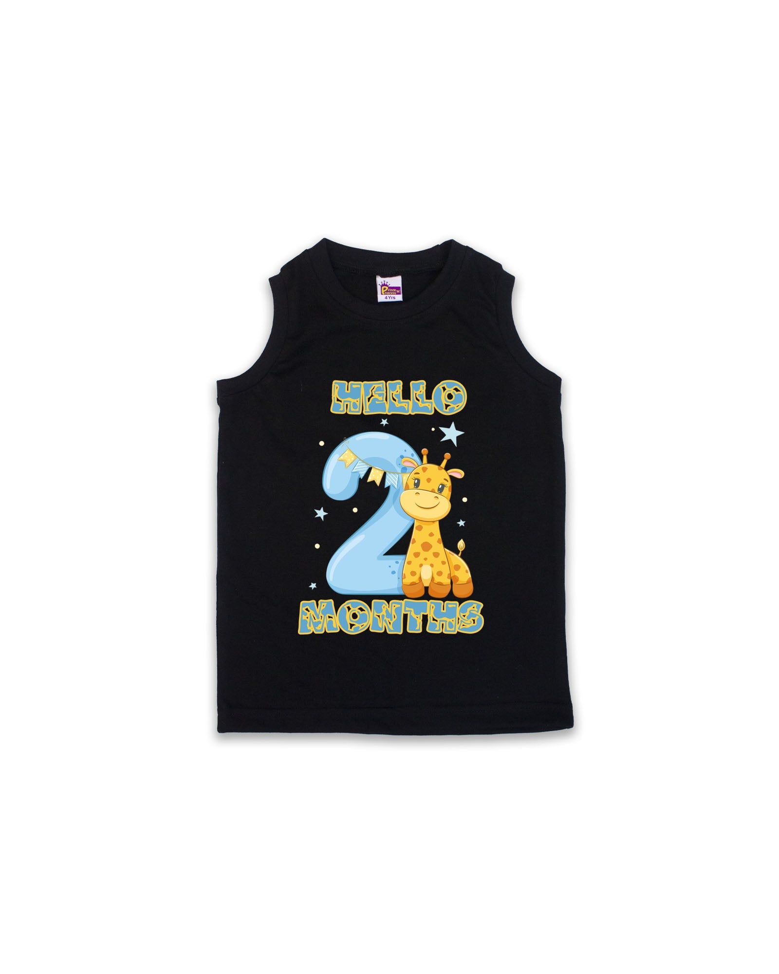 Newborn Black Sleeveless Vest (Only T-Shirt) | Giraffe Print | NPT080 - Prince N Princess