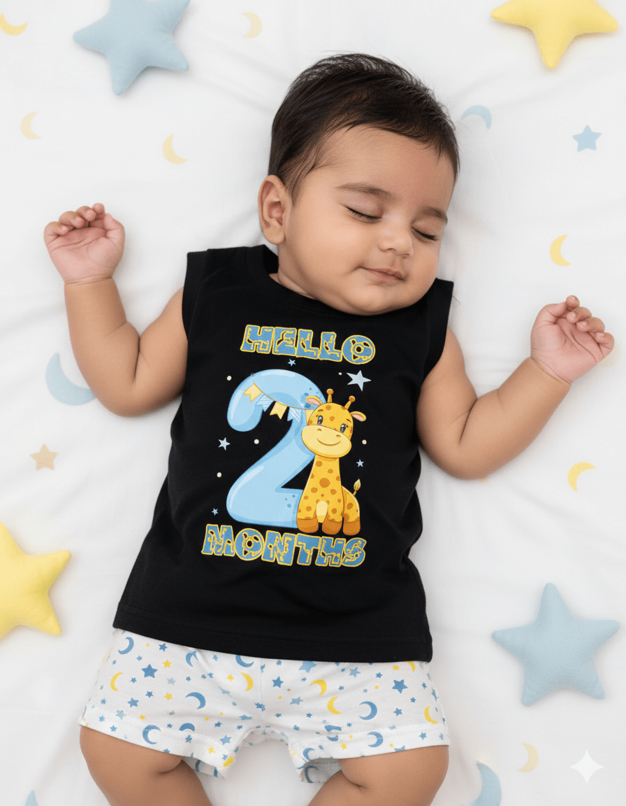 Newborn Black Sleeveless Vest (Only T-Shirt) | Giraffe Print | NPT080 - Prince N Princess