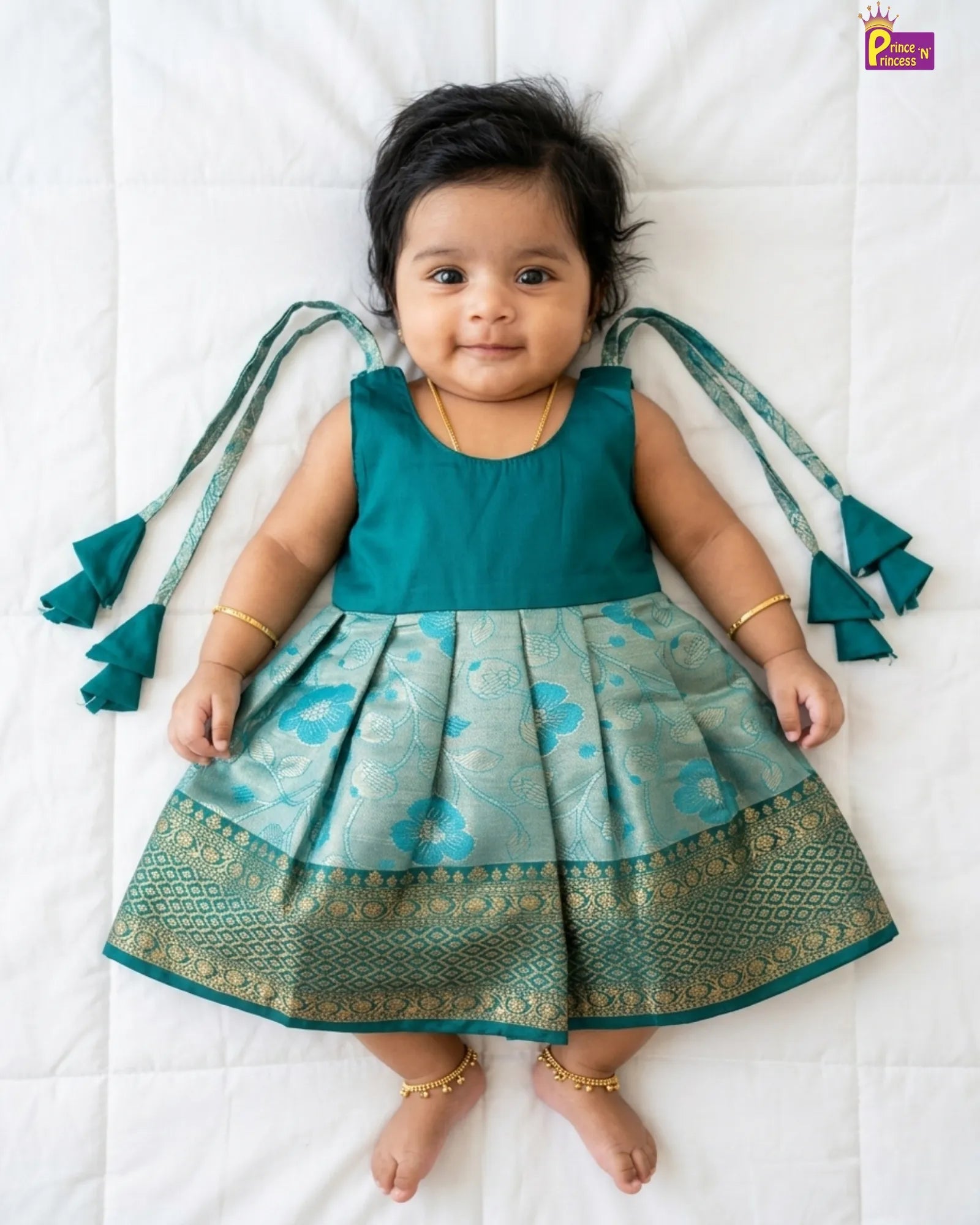 Newborn Blue Banarasi Silk Pattu Frock – Festival Dress LF1852 for kids festival wear